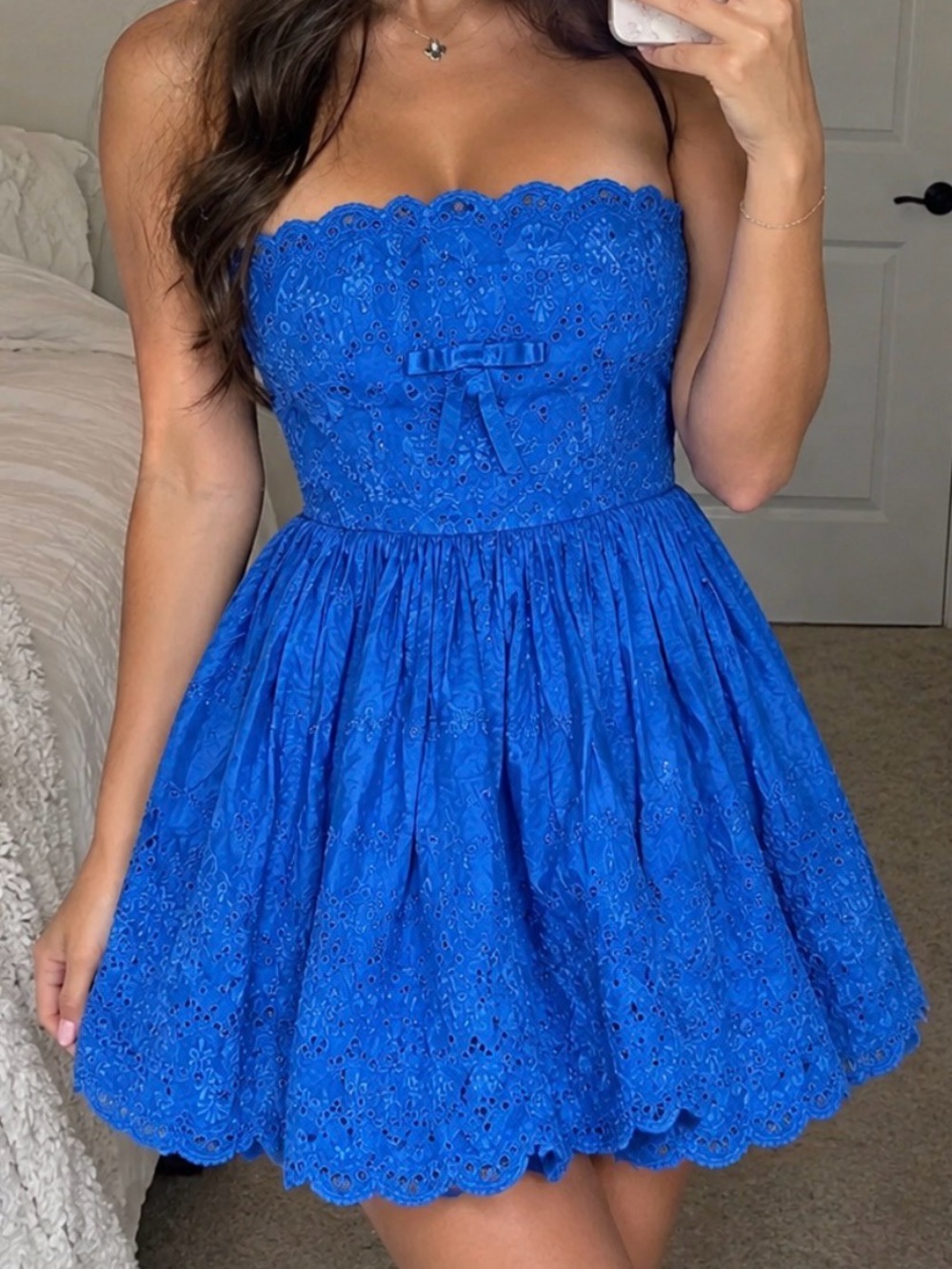 Betsey Johnson Vintage Y2K Blue Lace Embroidered Strapless Dollcore Dress Small